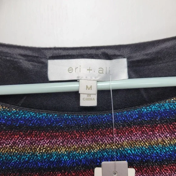 Anthropologie Eri + Ali Shimmer Stripe Long Sleeve Dress M Metallic Holiday - Picture 7 of 10